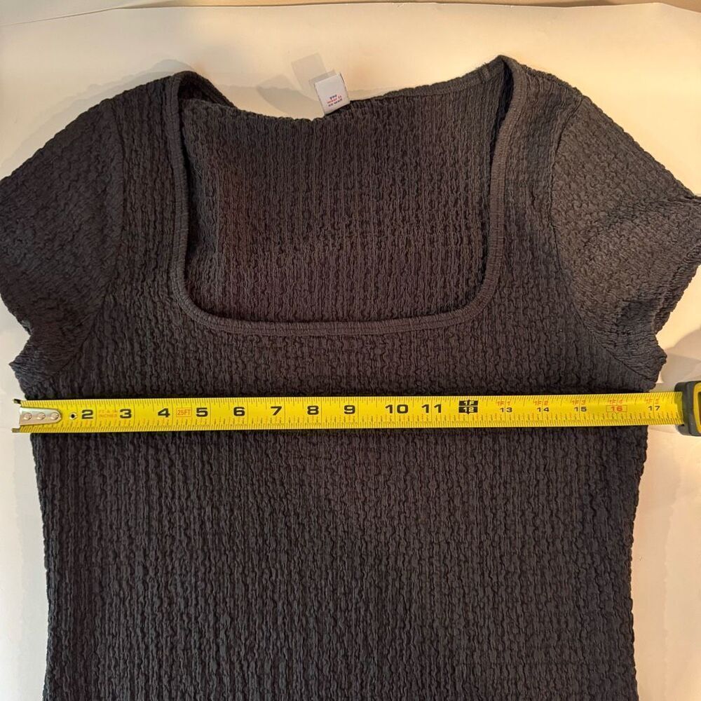 Old Navy Sz L square neck gray textured short sleeve blouse minimalist - Picture 7 of 8
